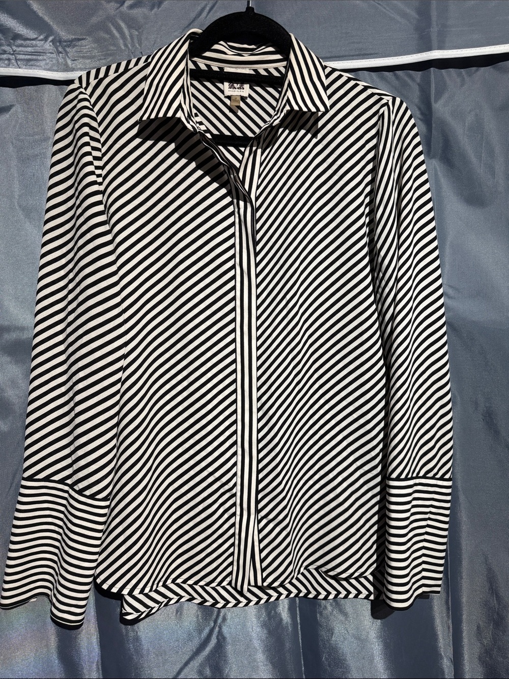 Anne Klein Black and White Striped Button-Up Blouse